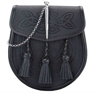 Black Leather Sporran Purse with Tassels